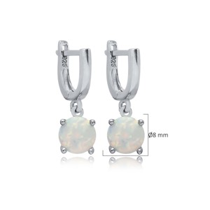 White Opal Round Cut Stone Solitaire Design Wholesale Handmade Turkish 925 Sterling <b>Silver</b> <b>Dangle</b> <b>Earrings</b> - Product Image 2