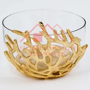 Large Glass Bowl with Golden Stand for Sale