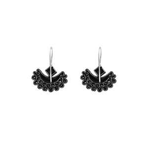 <b>Black</b> OX Dotted Moon Design <b>Stud</b> Huggie <b>Earrings</b> Trendy Stainless Steel Jewelry Princess Cut Zircon Bezel Setting Screw Pattern - Product Image 3