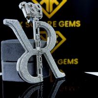Pendentif Lettre R Unisexe Personnalisé Hip Hop en Moissanite VVS (Diamant Simulé) en Argent Sterling 925 Plaqué Or 24K, Délicat pour Soirée