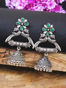 Best Selling Oxidised Silver Plated Crystal <b>Studded</b> Peacock Jhumka <b>Earrings</b> for Women <b>Girls</b> Stylish Fashion Jewelry - Product Image 3