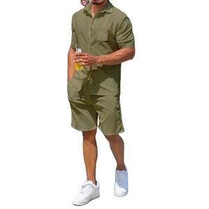 Conjunto deportivo de 2 piezas de satén transpirable informal de verano para hombre 2024, camisas y pantalones cortos - Product Image 4