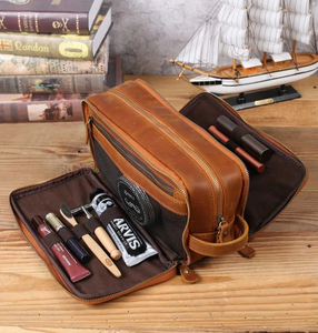 Bolsa de Viaje para Hombre, Organizador de Cuero Genuino Marrón Personalizado al por Mayor, Bolsa de Aseo con Cierre NWK INDUSTRY - Product Image 6