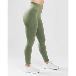 Seamless Knit Fabric 51% Polyamide 38% Polyester 11% Elastane Tapered High Waisted Khaki <b>Green</b> Womens Seamless Scrunch Legging - Product Image 3