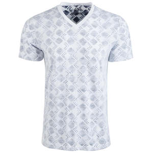 T-shirt da uomo American Rag oversize con scollo a V, fantasia geometrica, blu navy, 220 g/m² in tessuto a maglia, stampa oversize - Product Image 1