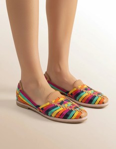 Chaussures plates pour femmes en cuir tissé coloré, respirantes, antidérapantes, faciles à enfiler, pour un usage quotidien - Product Image 1