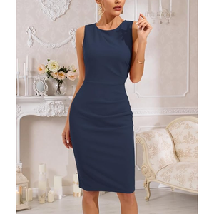 Bodycon lápiz Midi tendencia de alta calidad para mujer verano acanalado tejido manga larga cuello cuadrado vestido sin mangas - Product Image 2