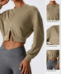 Sudaderas con capucha y cremallera doble con logotipo personalizado para mujer Chaquetas deportivas sueltas informales de manga larga con rosca al por mayor 2025 - Product Image 3