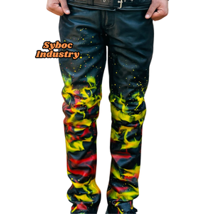 กางเกงหนังวินเทจสำหรับเด็กผู้ชายสีดำแกะนิ่มสีดำแกะทำด้วยมือ - Product Image 2