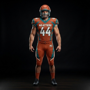 Custom Orange Teal American Football Jersey <b>Padded</b> <b>Pants</b> Set Team Uniform Sportswear Wholesale Manufacturer Supplier - Product Image 2