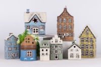 Bougie en céramique pour décoration de maison Photophore en porcelaine en forme de maison pour décoration de maison ou de vacances