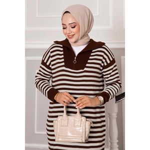 ชุดถักลายมีซิปสีน้ำตาลอ่อน - Product Image 1