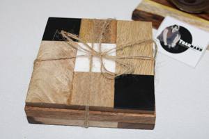 <b>Wooden</b> Table Top Accessories Traditional Pvt Ltd Resin Inlay Coasters Set Stone Material for <b>Tea</b> Occasions - Product Image 3