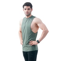 Toptan Erkek Vücut Hatlarını Gösteren Derin Kol Delikli Polyester Kolsuz Nem Emici Hızlı Kuruyan Zeytin Yeşili Spor Salonu Tişörtü Antrenman