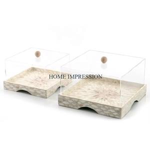 Soporte y platos para pasteles con forma cuadrada de madera y trabajo de nácar con tapa acrílica, artículos de Hotel, soporte decorativo para pasteles - Product Image 6