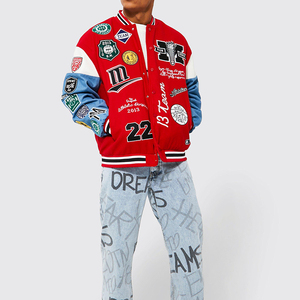 2025 personnalisé en gros impression Logo blanc plaine laine tissu manches varsity veste Bomber Baseball veste pour hommes - Product Image 5