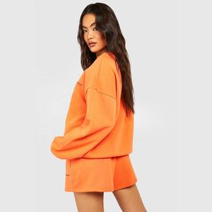 Nueva Moda Sudadera Corta de Algodón 100% French Terry para Mujer, Hombros Caídos, Manga Corta, Ajuste Regular, Largo hasta la Rodilla, Color Liso, Estilo Urbano - Product Image 6