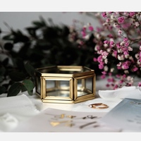 Caja Organizadora de Joyas de Metal y Vidrio con Forma de Mini Hexágono, Personalizable, para Anillos de Boda, Regalos y Decoración del Hogar, Venta al Por Mayor