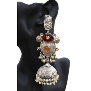 ต่างหูห่วงแบบจุมก้าขนาดใหญ่ ทำจากทองเหลืองเคลือบเงิน ดูเหมือนงานฝีมือแบบดั้งเดิม สำหรับเด็กผู้หญิงและผู้หญิง - Product Image 4