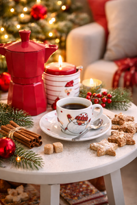 Durable Porcelain Set 6-pcs Round Espresso Coffee Cups with Saucers 9 cl (3 fl oz) Decal Christmas Design Snowman by Excelsa - Product Image 3