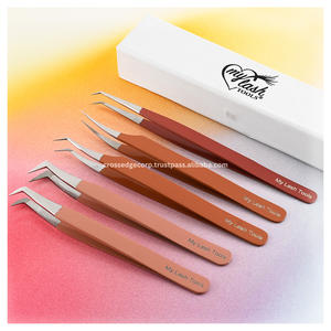 Pince à épiler professionnelle pour extensions de cils, pointe en fibre, logo imprimé, 45 degrés, Nano Grip, fine, pointe en X, volume Boot, en acier inoxydable japonais, la mieux notée - Product Image 1