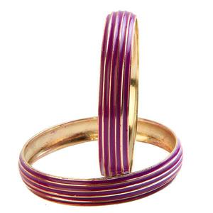 Kriaa Set of 2 Fine Purple Enamel <b>Gold</b> <b>Plated</b> <b>Bangles</b> 1401135_2.6 - Product Image 1