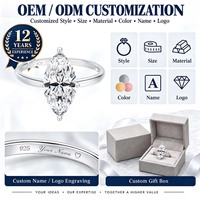 Bague de fiançailles en argent sterling 925 avec zircon/moissanite taille marquise 6x12mm/7x14mm, quatre griffes, logo personnalisé, vente en gros