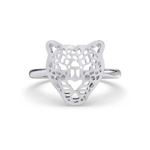 Anillo Geométrico de Pantera en Platino con Baño de Rodio - Diseño Romántico con Gema Tallada - Product Image 1