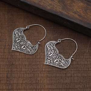 Boucles d'oreilles créoles filigranes ethniques en argent sterling pour femmes, cadeau tendance pour les fêtes, bijoux ethniques en gros - Product Image 4