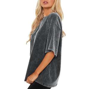 Camiseta de mujer lavada con piedra para ropa de calle, camiseta personalizada de algodón 100% de gran tamaño lavada Vintage para mujer - Product Image 4