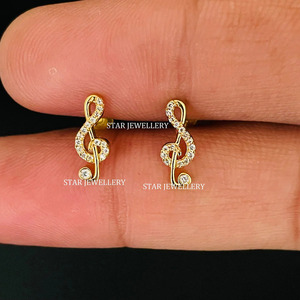 Pendiente de nota musical de diamante natural de oro macizo de 14K. - Product Image 4