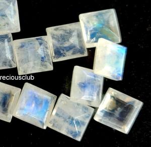 มูนสโตนสีรุ้งธรรมชาติ ทรงเหลี่ยม 10 มม. เจียระไนเหลี่ยมเพชรพลอย - ประกายสีฟ้าสวยงาม คุณภาพดี หินพลอยหลวม - Product Image 2
