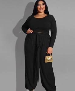 เซ็ตกางเกงสองชิ้นสำหรับผู้หญิงเสื้อครอปแขนยาวลำลองแฟชั่นถักสีล้วนโลโก้ตามสั่ง - Product Image 5