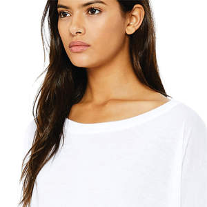 Camiseta blanca de manga larga con hombros descubiertos para mujer, camisa holgada y drapeada con puños Rib 65% poliéster 35% de algodón, 32, 3,7 oz - Product Image 4