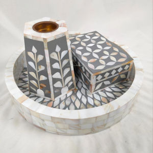 Ensemble de plateaux en nacre fabriqués à la main en Inde, taille personnalisée, brûleur à bakhoor, ensemble de mop pour l'utilisation du Ramadan, plateaux incrustés de nacre - Product Image 1