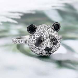 Jeulia Be Calm and Steady Cute Panda Sterling Silver <b>Ring</b> with Diamond - Product Image 6