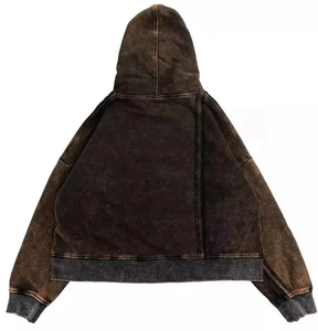 Vente flash : sweat-shirts pour hommes en coton délavé à l'acide, sweat-shirts pour hommes en coton délavé à l'acide brun foncé, chauds, durables, style streetwear rétro, services OEM - Product Image 2