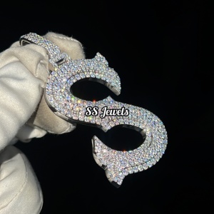 Colgante de plata 925 con iniciales personalizadas, collar de estilo hip hop de moissanita de nueva moda - Product Image 4