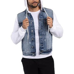 2025 couleur unie décontracté hommes lavage à l'acide jean veste avec col montant et Logo avant séchage rapide respirant de haute qualité - Product Image 5