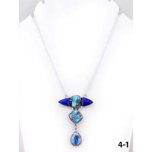 Collier géométrique multicolore en pierres du Sud-Ouest, fait main, avec turquoise, <span class=keywords><strong>topaze</strong></span>, améthyste et diamant taille princesse serti clos en argent sterling - Product Image 1