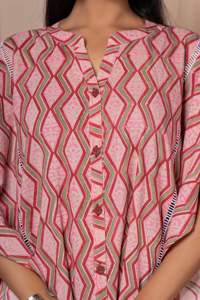New Fashionable Cotton Block Printed Short Sleeves Button Down Casual <b>Women</b> Lace up <b>Kaftan</b> - Product Image 4