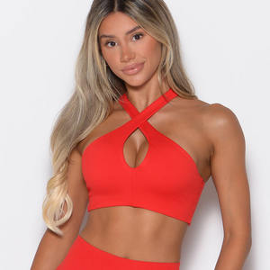 Nouveau design cerise bombe croix sur licou soutien-gorge 4 voies soutien Stretch et croix avant trou de serrure décolleté femmes Fitness sport soutien-gorge - Product Image 1
