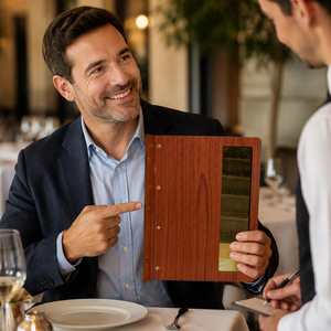 Porte-menu en bois en gros avec pages rechargeables pour restaurants et cafés, porte-menu en bois avec fenêtre en verre, marron - Product Image 2