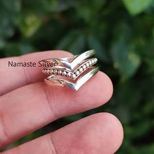 925 Sterling Silver Handmade Triple Layer Stacking <b>Ring</b> Unique Design 18K for Trinity Plain Silver <b>Ring</b> <b>Statement</b> Promise <b>Ring</b> - Product Image 3