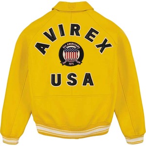 เสื้อแจ็คเก็ตหนังสีเหลืองสำหรับผู้ชาย Avirex ดีไซน์ปักลาย คอตั้ง ปิดด้วยซิป ระบายอากาศได้ดี กันลม - Product Image 2