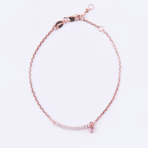 925 chapado en oro rosa plata de ley pulsera de moda Barra de joyería de circón de diamante con colgante de corazón rosa - Product Image 1