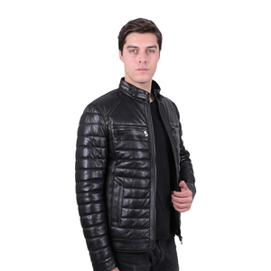 Chaqueta Bomber de cuero para hombre con forro acolchado de cuero genuino con cierre de cremallera completa Chaqueta de hombre para invierno - Product Image 3