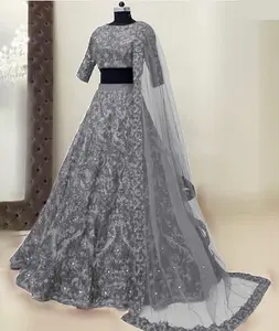 무거운 태 피터 실크 Lehenga choli 자수와 돌 작업 웨딩 웨어 및 파티 착용 여성을위한 Lehenga Choli Salwar 세트