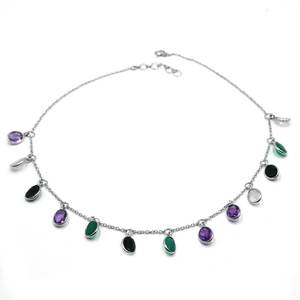 สร้อยคอหินสวยงาม925เงินสเตอร์ลิงโชคเกอร์มินิมอลลิสต์ของขวัญงานแต่งงานแพลตินัม - Product Image 1