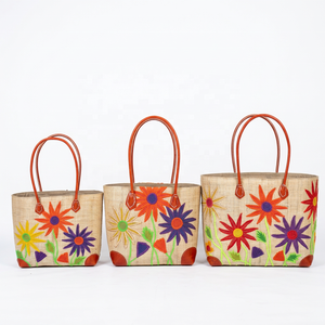 Bolso Tote de Rafia Bordado, Bolso de Compras Reutilizable, Cierre Abierto, Patrón Floral de Algodón, Bolso Portátil para Viajes Diarios - Product Image 3